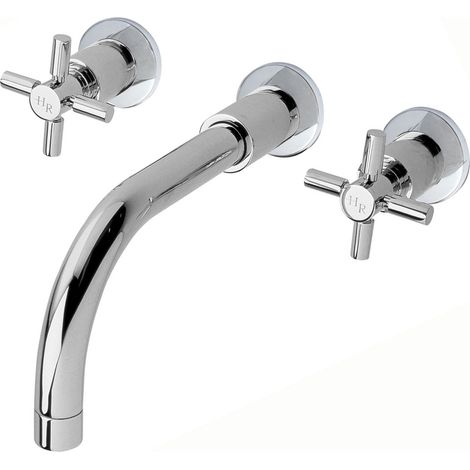 Hudson Reed Tec Crosshead 3-Hole Basin Mixer Tap Wall Mounted - Chrome (1/4)