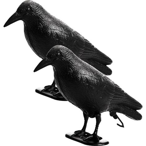 Lot de 2 corbeaux artificiels pour repousser les oiseaux, pour , le patio, la véranda, le balcon, la piscine, la décoration de jardin. (1/5)