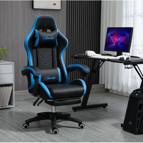 Silla gaming regulable en altura con reposapiés, reclinable 135°, azul/negro (1/5)