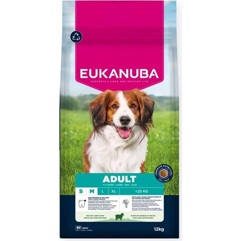 EUKANUBA Trockenfutter für Hunde kleiner/mittelgroßer Rassen, ausgewachsen, Lamm & Reis, 12 kg