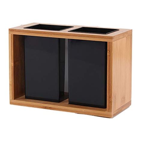 Porte-Couverts en Bois Rustique 2 Compartiments - Organisateur de Cuisson pour Ustensiles, Cuillères, Couteaux, Spatules, Baguettes, Rangement Vertical
