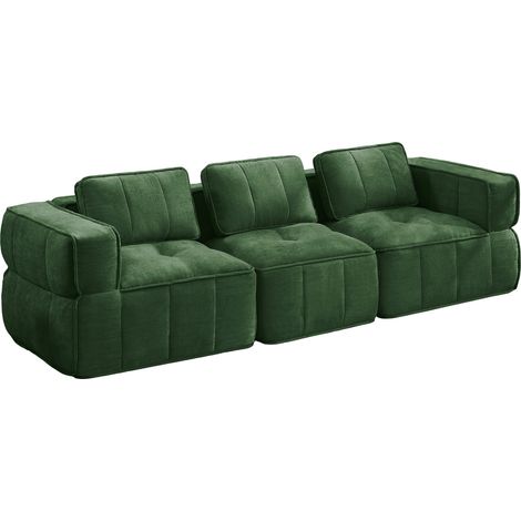 Sofá modular de 3 plazas de poliéster verde, 271 x 93 x 67 cm, sin montaje (1/5)
