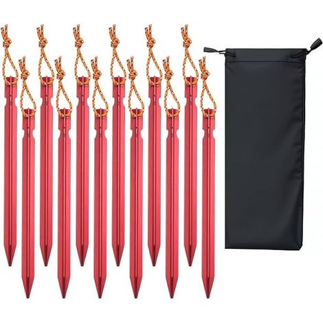 Heringe aus Aluminium, 18 cm, Y-Form, reflektierende Seile, 12er-Pack – ideal für Camping, Wandern und Hängematten. (1/5)