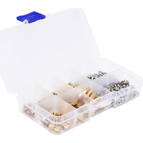 Lot de 180 vis entretoises laiton M3 tête hexagonale, piliers filetés à tête cruciforme, assortiment d'écrous hexagonaux (1/5)