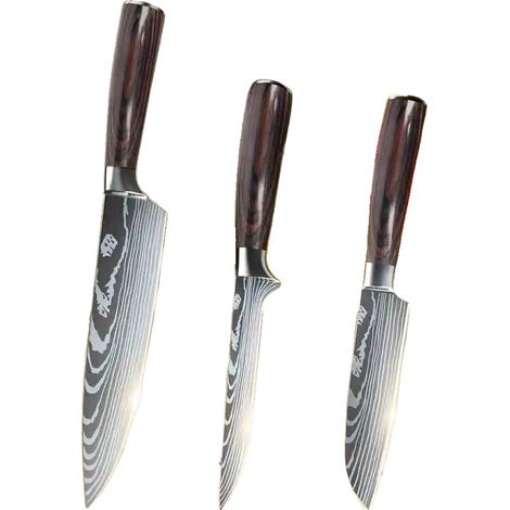Juego de cuchillos de cocina, acero inoxidable de alto contenido de carbono, mango ergonómico, AEH (1/2)