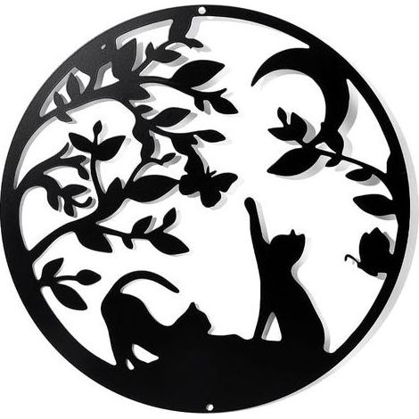 Décoration Murale en Métal avec des Chats, Noir Tenture Décor Silhouette Mur Art pour la Maison Chambre Salon Salle de Bains Cuisine Bureau Jardin Hôtel Décoration Murale, 30cm de Diamètre (1/4)