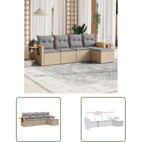 The Living Store 5-tlg. Garten-Sofagarnitur mit Kissen Beige Poly Rattan - Gartenmöbel - Sofa Set - Rattan Möbel - Outdoor Sofa - Lounge Set (1/3)
