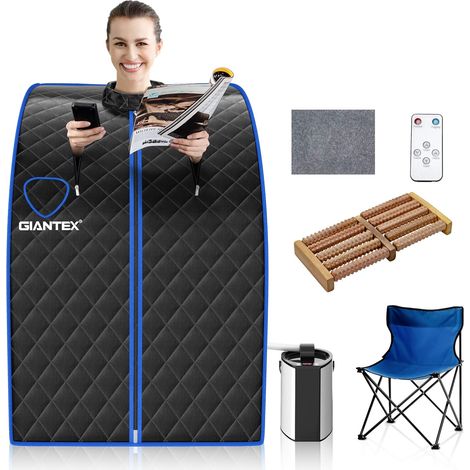 Goplus – Cabine de sauna à vapeur portable 3L – 9 niveaux de température réglables – Acier inoxydable 304 – Pliable et facile à assembler (1/5)