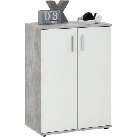 Buffet 2 portes 60 cm gris béton et blanc - FONZY (1/5)