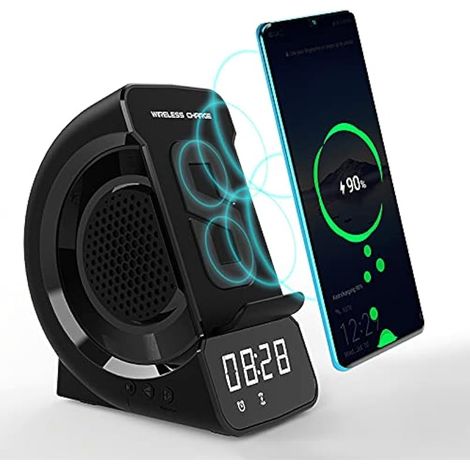 WD-200 Station de charge sans fil Bluetooth avec écran LED numérique et support de téléphone pour chambre à coucher ou bureau (1/5)