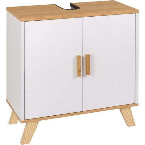 Meuble sous lavabo - SSS - SBP002629 - MDF et Bambou - Blanc - 60 x 30 x 60 cm