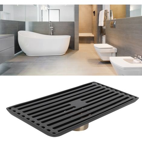 Drain de sol noir en acier inoxydable avec couvercle amovible pour salle de bain et cuisine 10x20cm