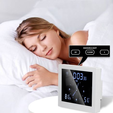 Digitale Wanduhr fürs Badezimmer mit Timer, Wecker, Temperatur- und Feuchtigkeitsanzeige, 12 cm (5 Zoll) weißes ABS-Silikongehäuse, Schutzart IP65, USB-Anschluss
