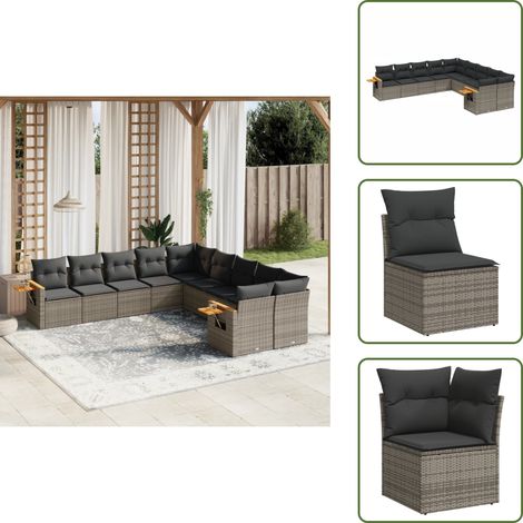10-tlg. Garten-Sofagarnitur mit Kissen Grau Poly Rattan - Gartensofas - Outdoor Möbel - Gartenmöbelset - Rattan Gartenmöbel - Lounge Set (1/5)
