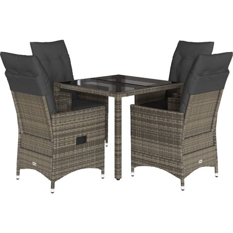 Maison Exclusive - 5-tlg. Garten-Essgruppe mit Kissen Grau Poly R