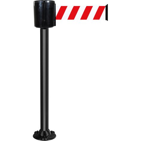 Poteau à sangle alu noir hachuré rouge/blanc 10m x 100mm socle fixe - 2801485 (1/3)