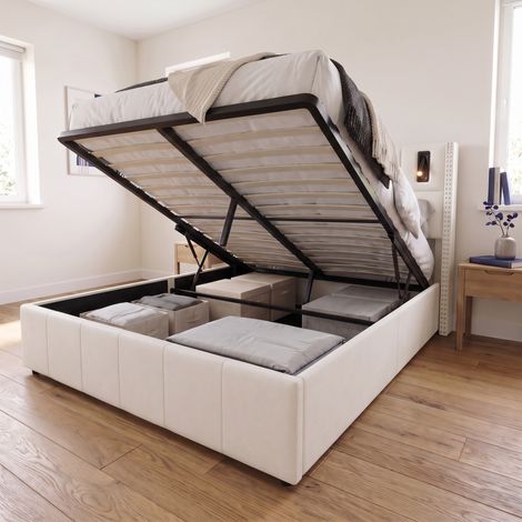 Lit coffre double 140x200 cm avec lampes de lecture, lit capitonné adulte en velours et sommier à lattes, style moderne, Beige