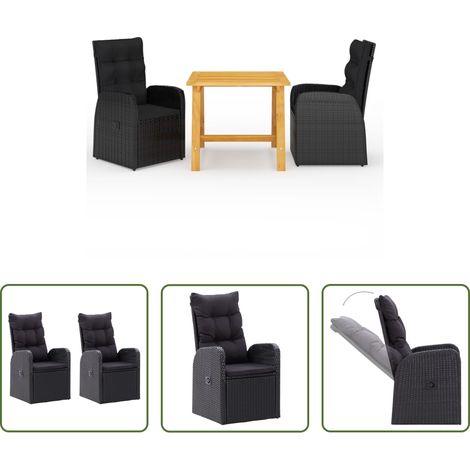 vidaXL Salle à manger extérieure - Ensemble à manger de jardin 3 pcs Noir (1/5)