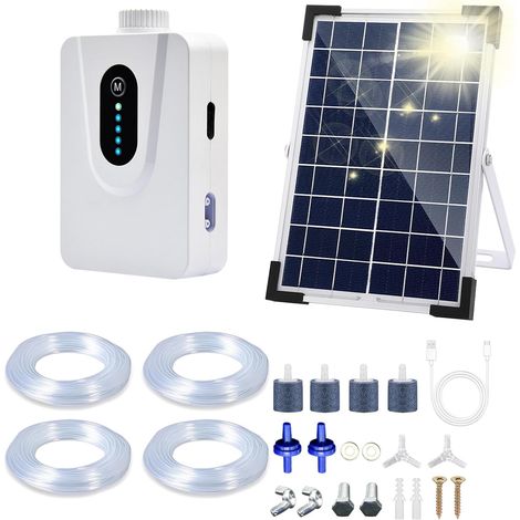 Pompes à air solaire, aérateur de bassin de 6 W avec batterie de 6000 mAh, chargement USB et solaire, oxygénateur pour aquarium, aérateur de pêche (1/5)
