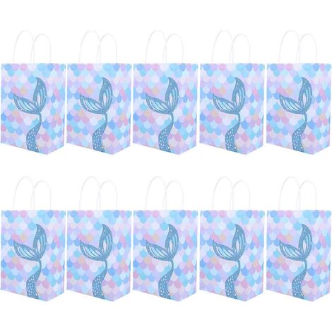 Lot de 10 sachets cadeaux en papier kraft à motif sirène pour ranger vos bonbons.-30X15cm