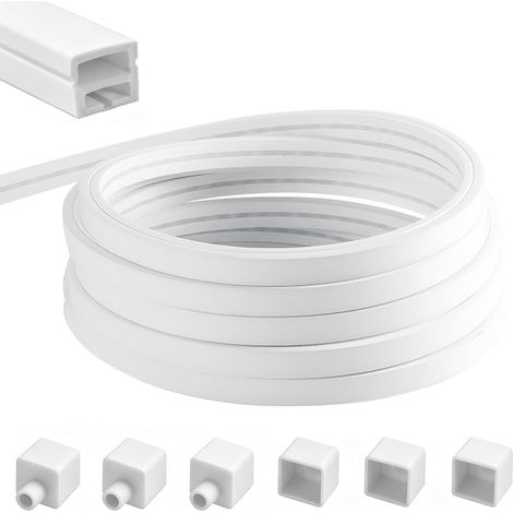 Profil en silicone pour bande LED 6M, Profil flexible 12x12mm, Diffuseur étanche pour bande LED, Cache en silicone pour panneaux acoustiques, Blanc avec embouts et clips de montage (1/5)