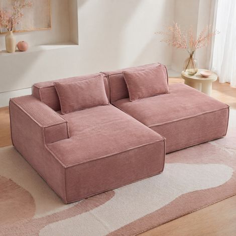 Canapé 233x129x70 cm rose pâle avec 2 coussins, polyester, pour petit espace MEUBLIV (1/5)