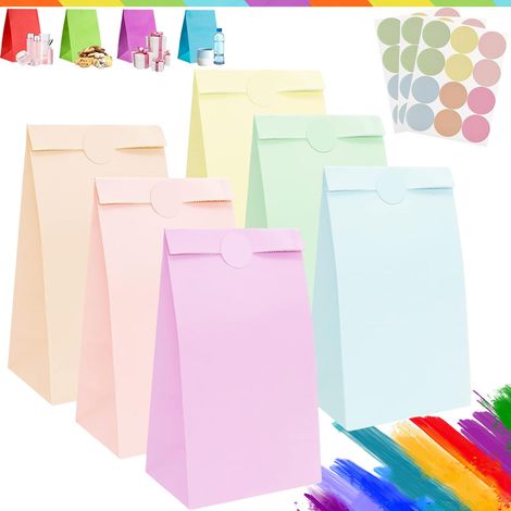 30Pcs Sac Papier Cadeau Petit avec 36 Autocollants 24x13x8cm,Pochette Cadeaux Papier Macaron,Pochette Cadeau Anniversaire Enfant,Sachet Bonbon Coloré pour Mariage,Noël,Halloween,Anniversaire,Party (1/5)