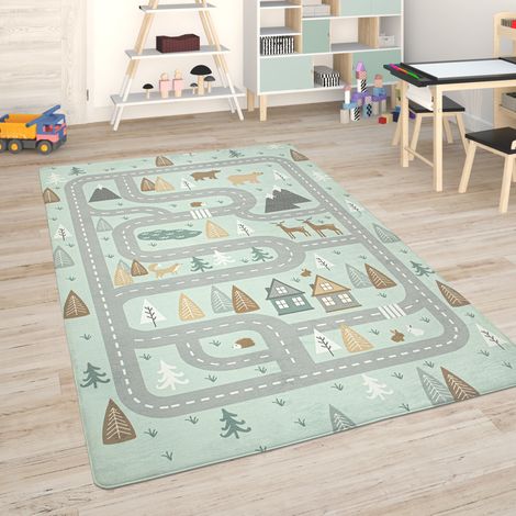 Paco Home Kinderteppich Teppich Kinderzimmer Spielmatte Straßenteppich Spielteppich Türkis, 120x160 cm