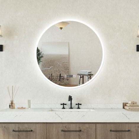 Specchio da bagno Tondo 60 x 60 cm Led Con 3 Luci + Orologio + Antiappannamento (1/5)