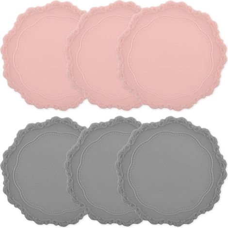 Lntyq Silikon-Untersetzer für Getränke, 6er-Set, rutschfeste runde Tassenuntersetzer, Bar, Tassen, Gläser, Tischdekoration, Untersetzer, Rosa und Grau (1/5)