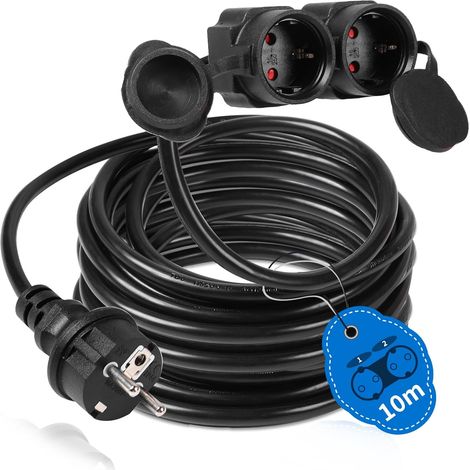 Rallonge Electrique 10m avec 2 Prises pour IP44 Usage Câble étanche Rallonge Exterieure électrique 3500W Prolongateur Electrique, Limite de Charge 16A/250V pour intérieur (1/5)