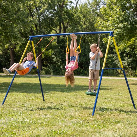 Columpio Infantil 3 en 1 Columpio Clásico y de Pie y Aros de Gimnasia Carga 150 kg para Niños de 3 a 8 Años Multicolor