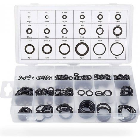 BEBUSINGOTO 225-teiliger Gummi-O-Ring, 18 Größen, schwarzes O-Ring-Set, hydraulische Sanitärdichtungen, Dichtung für Autowaschanlage und Klimaanlage (1/5)