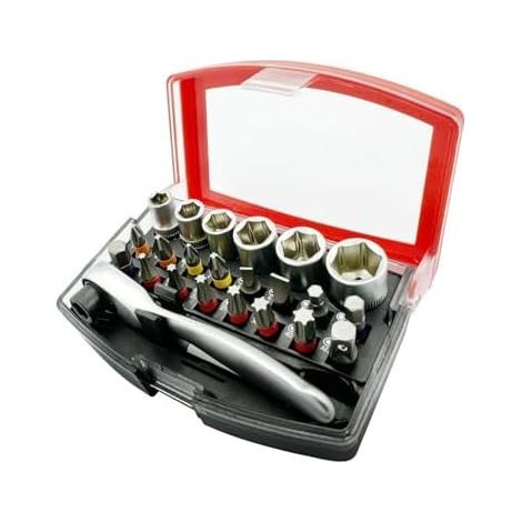 Kit de 24 Pièces Tournevis en Acier S2 avec Cliquet et Douilles – Embouts Perçage Magnétiques Traités Thermiquement CrV pour Électronique, Meubles, Réparation Vélos (PH/SL/TX/H) Ensemble 6-quality (1/5)
