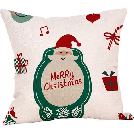 Housse De Coussin Noel - Motif Pere Noel - Coton - 45 X 45 Cm - Fermeture Glissiere Cachee - 1 Unite