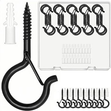 Crochets à visser robustes en fer, fixation murale et plafond, pour paniers suspendus, lanternes de jardin, supports de pots de fleurs (lot de 20). (1/4)