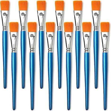 Pinceaux plats pour peinture acrylique, lot de 12 grands pinceaux synthétiques avec manche en bois pour acrylique et loisirs créatifs (1/5)