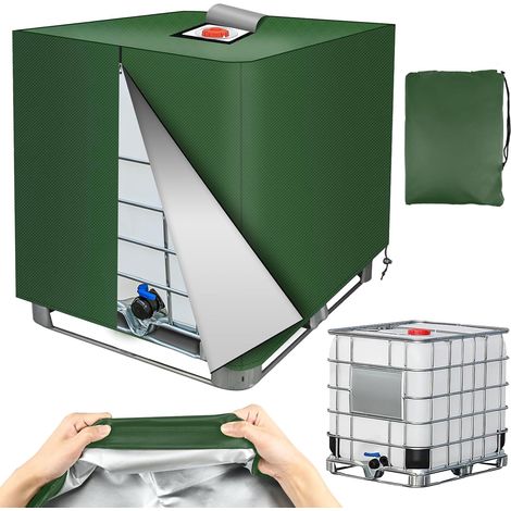 Bache pour Cuve 1000L, Housse de réservoir IBC 210D avec Fermeture Éclair, Housse de Protection IBC avec Fermeture, Anti-UV Anti-Poussière Bache de Reservoir d'eau, 120x100x116cm (Vert)