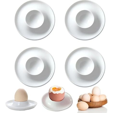 /EA/ Confezione da 4 portauova in porcellana, vassoi per uova in ceramica bianca, piatti per uova da colazione, adatti per cucine domestiche, ristoranti, pasticceria (bianco) -FQ- (1/2)