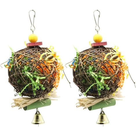Lot de 2 jouet, bois, papier, rotin, fer, cage, perroquet, perruche, calopsitte (1/5)