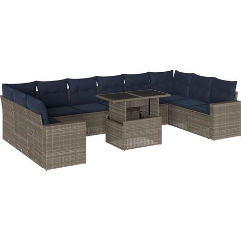 11-teiliges Gartensofa-Set mit Kissen, grau, Polyrattan vidaXL (1/5)