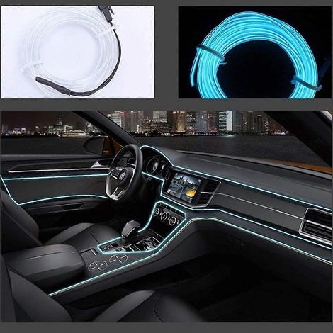 Fil néon EL USB pour intérieur de voiture, vélo, cosplay, décoration de festival, fil lumineux électroluminescent LED à lumière froide avec lampe de conduite, guirlande lumineuse S (1/5)