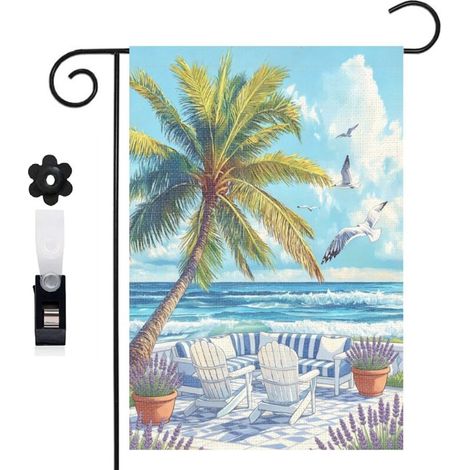 Drapeau de jardin océan et fauteuils de plage 30 x 45 cm décoration terrasse et extérieur (1/5)