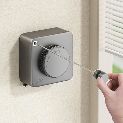 Fil Linge Extérieur Retractable Support Mural, Extensible Corde A Linge Retractable Interieur Etendoir Linge Exterieur Etendoir Mural Exterieur Sechoir Mural Interieur 4.8m(Gris) (1/5)