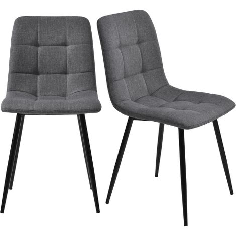 Chaises de salle à manger (Lot de 4), Gris foncé — Ensemble de 4 chaises de salle à manger design et rembourrées, dotées de dossiers, d'assises en lin et de structures métalliques. (1/5)
