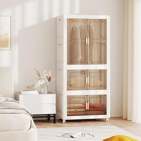Montage sans outils armoire de rangement plastique 421L avec tringle, portes transparentes et roulettes (1/5)