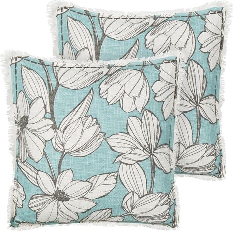 Dekokissen 2er Set CYANOTIS Baumwolle 45 x 45 cm Hellblau Blumenmuster
