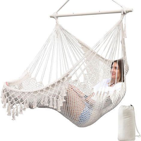 Hängesitze, Hängesessel, extra großer Hängesessel, weich gewebter Baumwollstuhl, starke Metallspreizstange, faltbar, breiter ausziehbarer Sitz, Spitzenschaukelstuhl