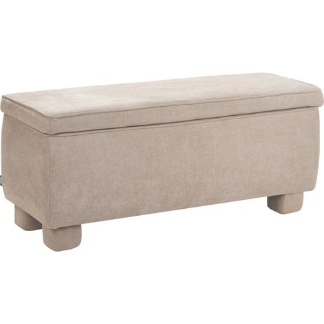 Storage Bench Beige Fabric Upholstery Wooden Legs Lift Up Top Hallway Modern ITHACA