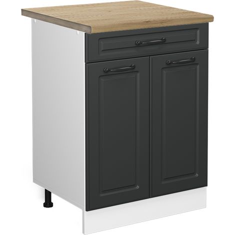 Meuble cuisine R-Line, Anthracite campagne, 60 cm avec tiroir, PT Chêne, Vicco